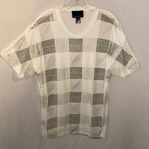 Cynthia Rowley Beaded Textured  Top T-Shirt Knit white Silver Medium